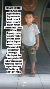 Balita Hilang, Diduga Diculik OTD, Putra Kasi Pidsus Kejari TTU