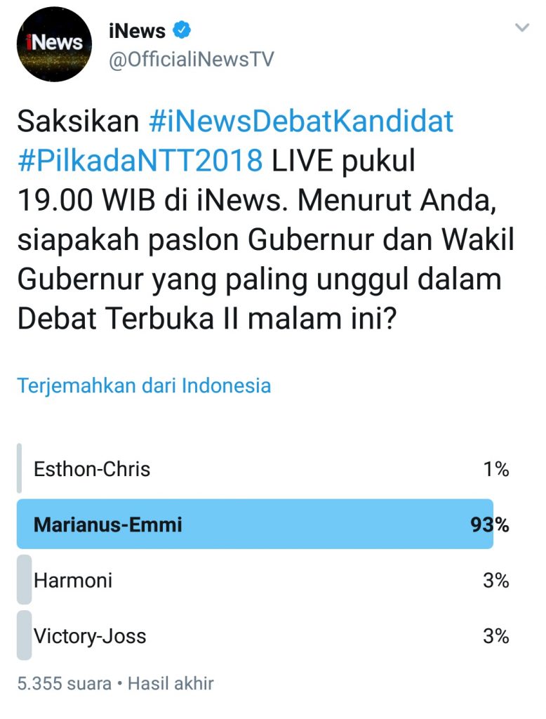 Poling TV: Mama Emi Kalahkan 6 Laki-laki di Debat ke-2 Pilgub NTT