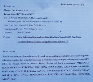 Masyarakat Sumba Timur Tolak Penerbitan Izin HGU PT Muria Sumba Manis