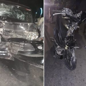 Lakalantas Depan Benteng Kupang, Pemotor Patah Kaki-Tangan, Mobil-Motor Ringsek
