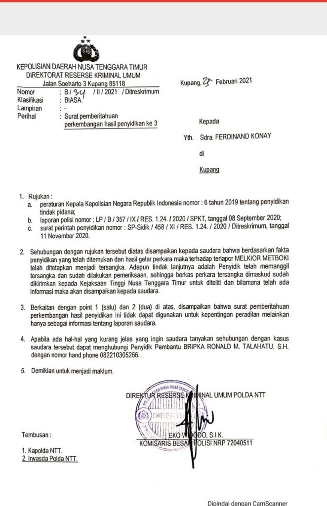 Polda NTT Tetapkan Pembeli Tanah Milik Ferdinand Konay sebagai Tersangka