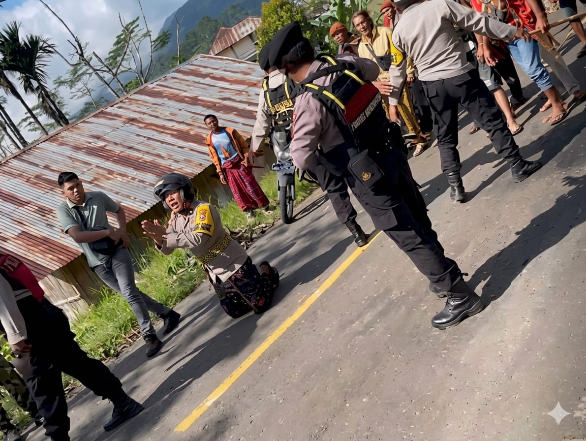 Aksi Tak Biasa Polisi di NTT, Berlutut di Tengah Massa Demi Hentikan Bentrok
