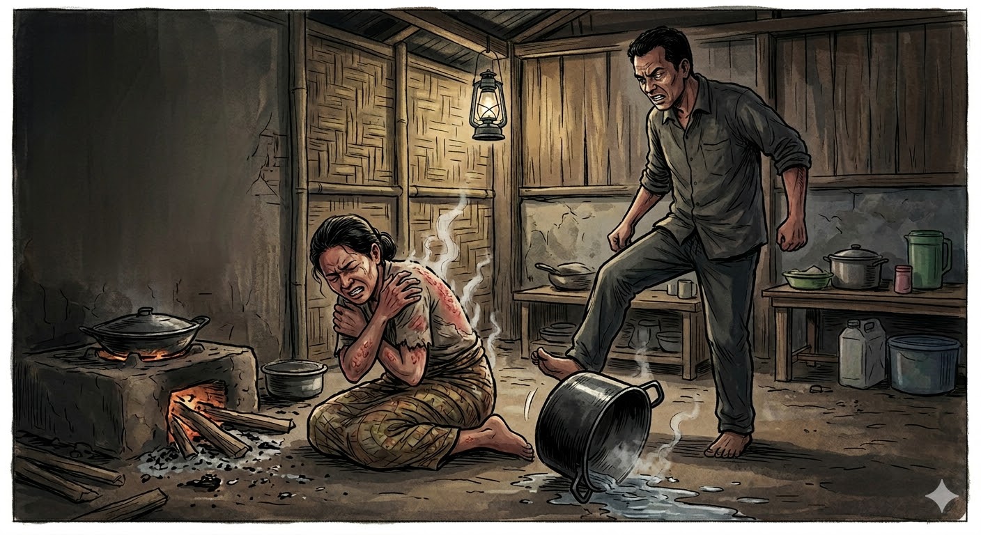 Tak Diberi Uang Rp50 Ribu, Suami di TTS Tendang Air Panas ke Tubuh Istri, Korban Kritis dengan Luka Bakar Parah