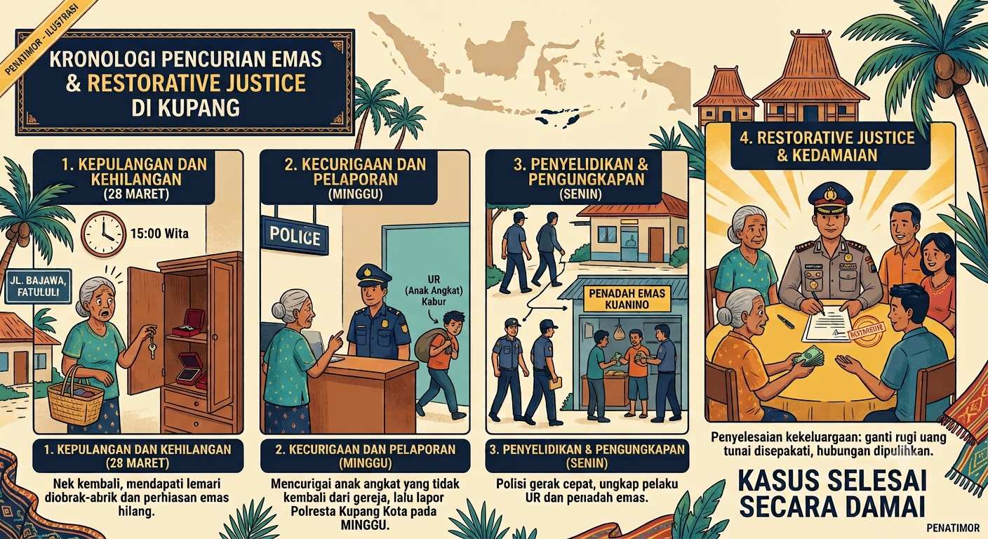 Anak Angkat Nekat Curi Seluruh Emas Orang Tua Asuh di Kupang